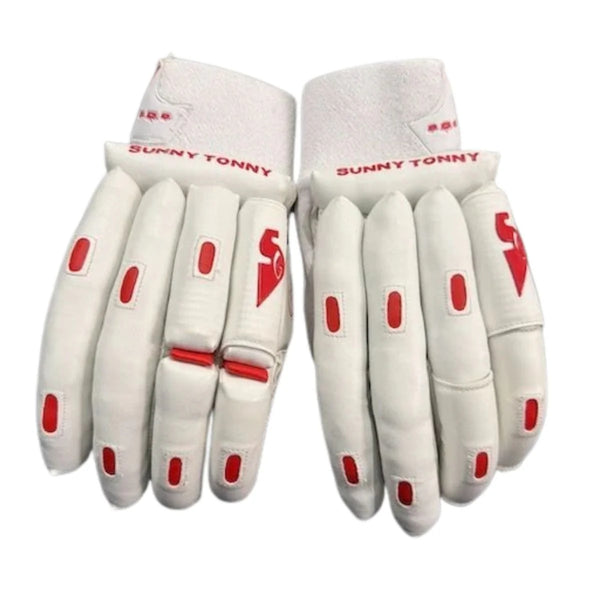 SG Sunny Tonny Icon Right Hand Batting Gloves, White/Red | Premium Leather Palm with High-Density Foam Protection & Pre-Curved Finger Design