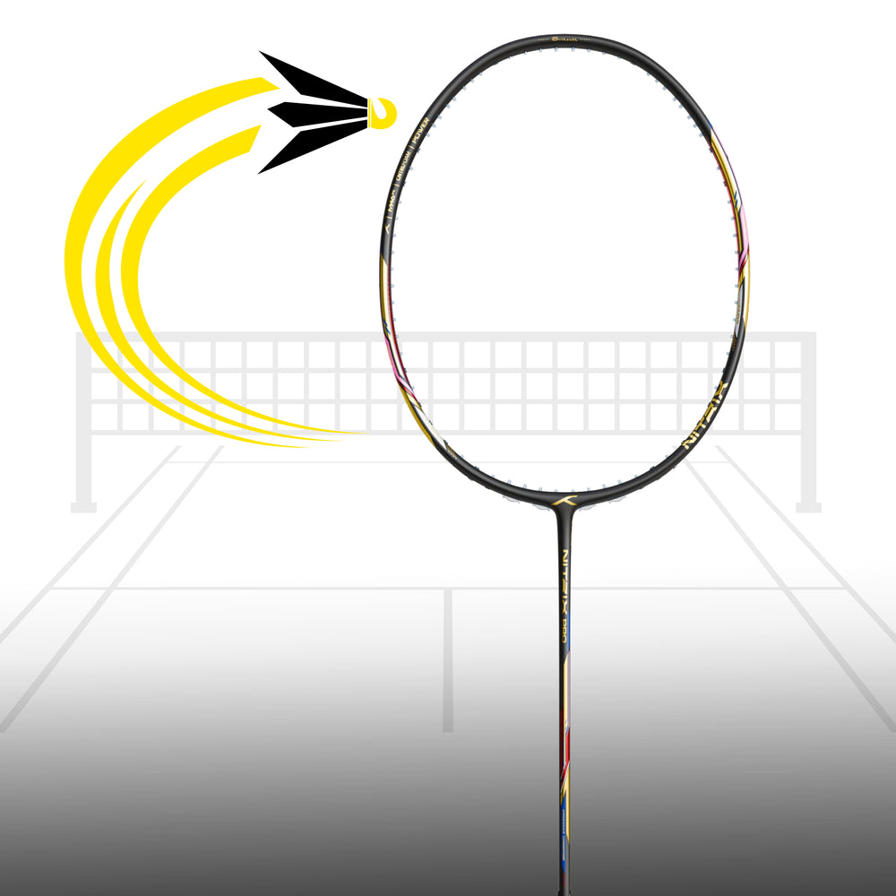 Hundred Nitrix Pro Unstrung Badminton Racquet – Black/Gold | Pro-Level Head-Heavy Power with M46X Carbon Fibre & Slim Shaft