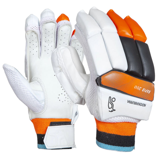 Kookaburra Rapid 200 Batting Gloves – Left Hand | Lightweight & Protective | White/Black/Orange – Adult Cricket Gloves