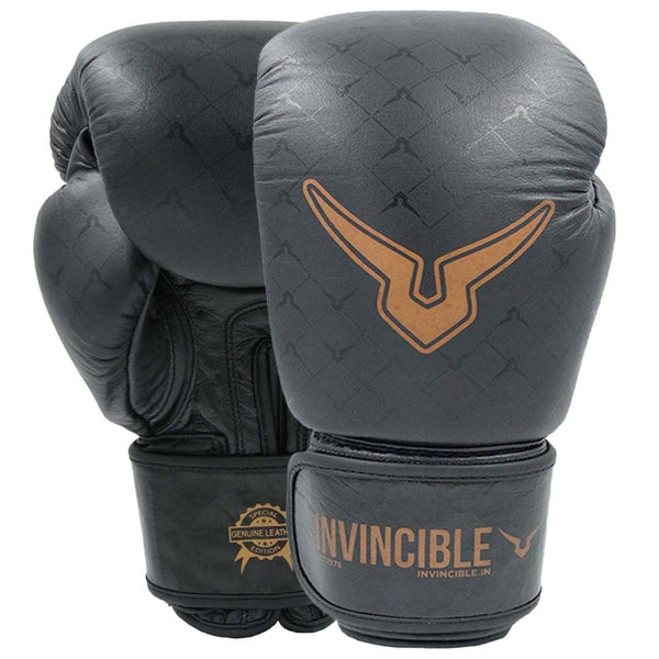 Invincible Special Edition Muay Thai Pro Boxing Gloves | Premium Synthetic Leather | MMA, Kickboxing, Heavy Bag | Hook & Loop Closure - Black