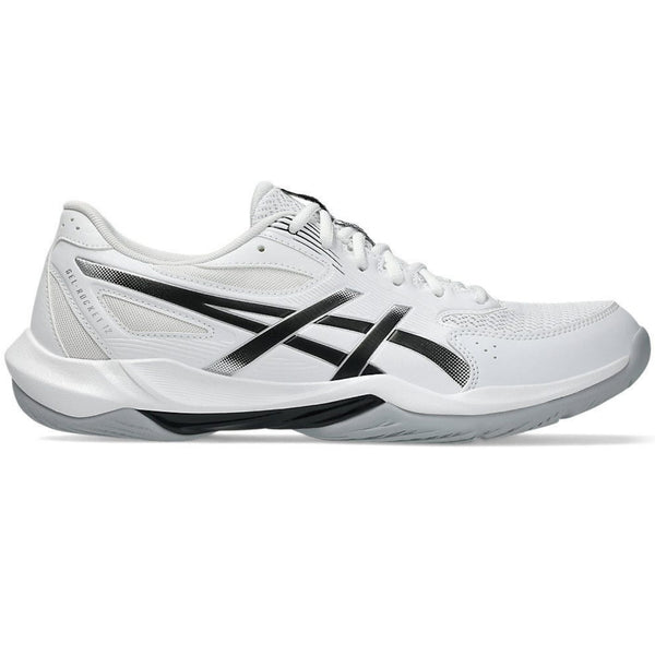 ASICS Gel-Rocket 12 Men’s Indoor Court Badminton Shoes – White/Black, GEL™ Cushioning, Non-Mark Rubber, Breathable Mesh, Stability & Grip