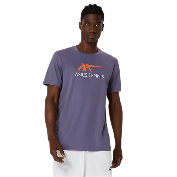 ASICS Men Court Graphic Tee Roundneck T-Shirt – Greyish Purple/Nova Orange | Breathable Sports Graphic Tee
