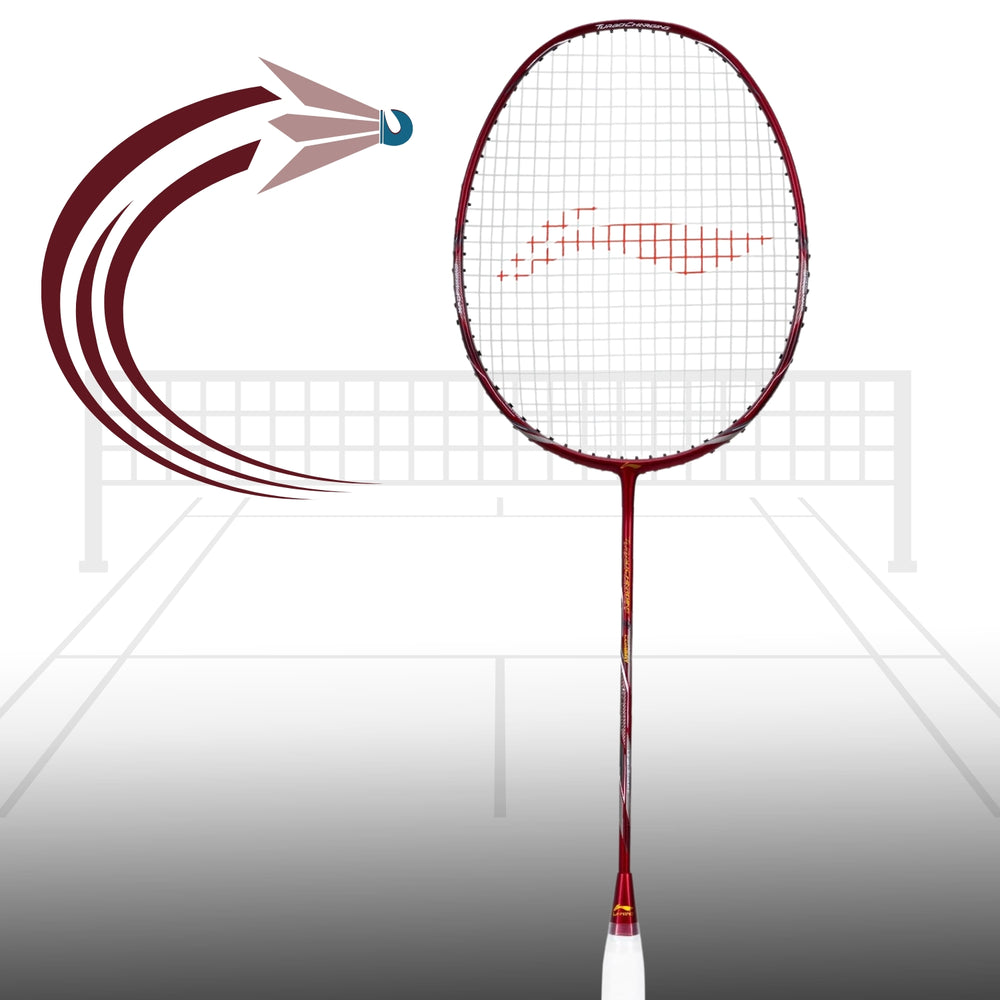 Li-Ning Turbo Charging Z Combat Strung Badminton Racquet - Red, High-Tension Graphite Racket, Aerodynamic Frame, Medium Flex, Lightweight Design for Speed, Power & Control