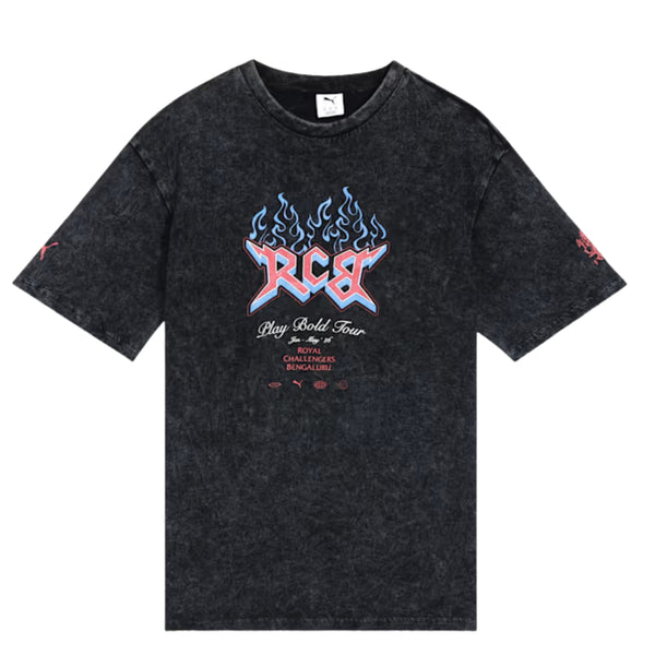 PUMA x RCB Vintage Tee Round Neck T-Shirt for Men | Classic Crew Neck Cotton Tee with Official RCB Branding & Regular Fit