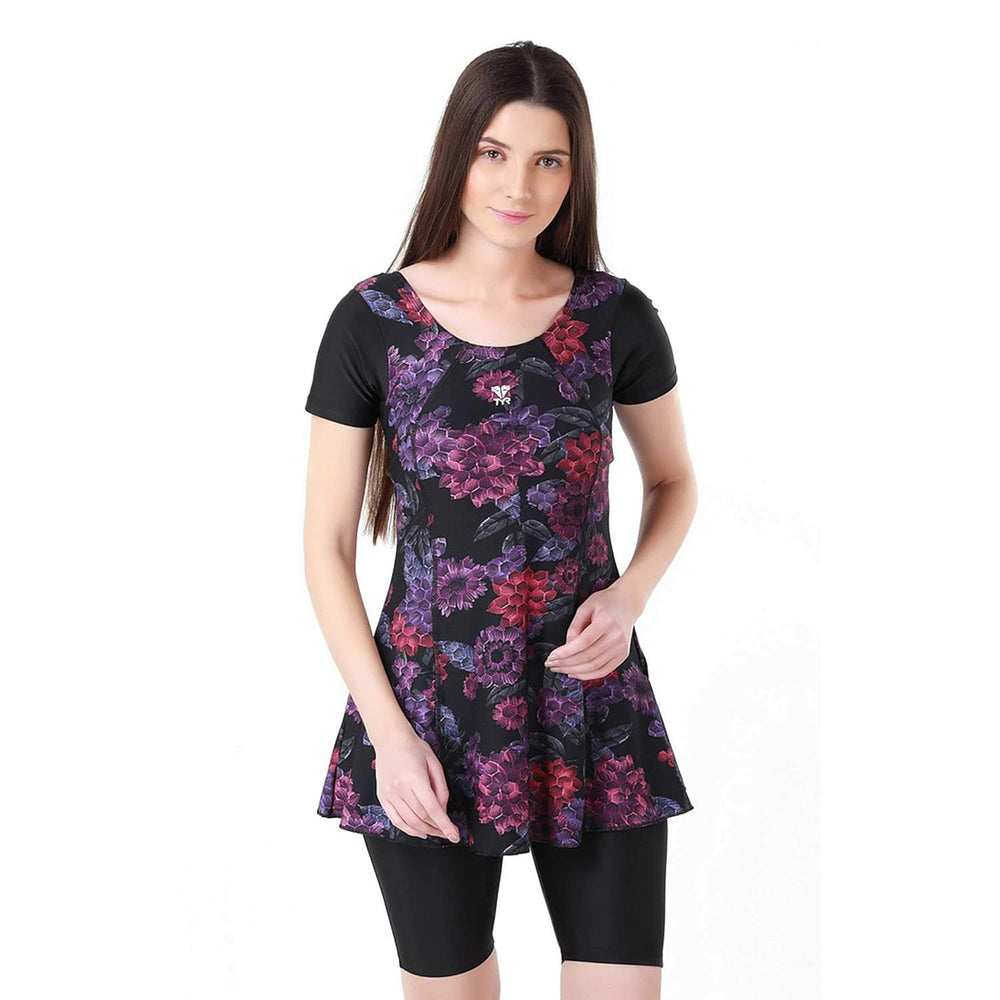 TYR Primrose Women Swimming Frocksuit, Black/Purple | Elegant Swimdress with Comfortable Fit & Chlorine-Resistant Fabric