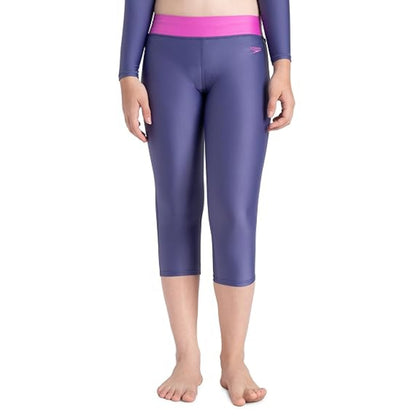 SPEEDO SWIM CONTRAST CAPRI, HAPUNA BLUE/NEON VIOLET | Chlorine-Resistant Fabric with UPF Protection & Performance Fit - Best Price online Prokicksports.com