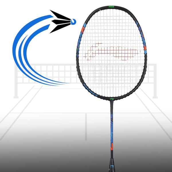 Li-Ning AX Force Kids Strung Badminton Racquet – Black/Blue (G6) | Lightweight Junior Racquet with Flexible Shaft & Durable Build