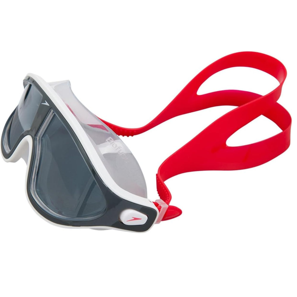 Speedo Biofuse Rift Swimming Goggles – Adult | Wide Vision Anti-Fog UV Protection Mask with Biofuse Comfort Technology, Soft Seals & Adjustable Strap (Lava Red/Oxid Grey/Smoke)