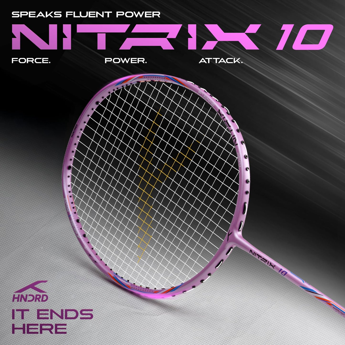 Hundred Nitrix 10 Badminton Racket (Strung) | Head-Heavy Carbon Fiber Attacking Racquet with Full Cover | Max Tension 30 lbs