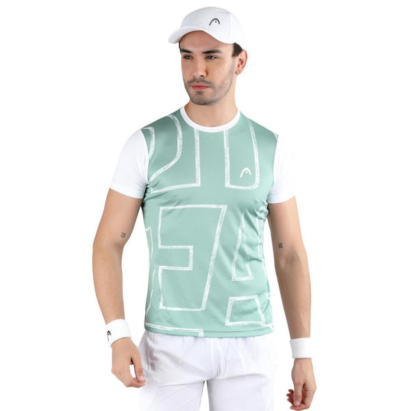 HEAD HCD‑384 Men’s Round‑Neck Sports T‑Shirt – Moisture‑Wicking Polyester Interlock with Digital Graphic Print (Pista Green)