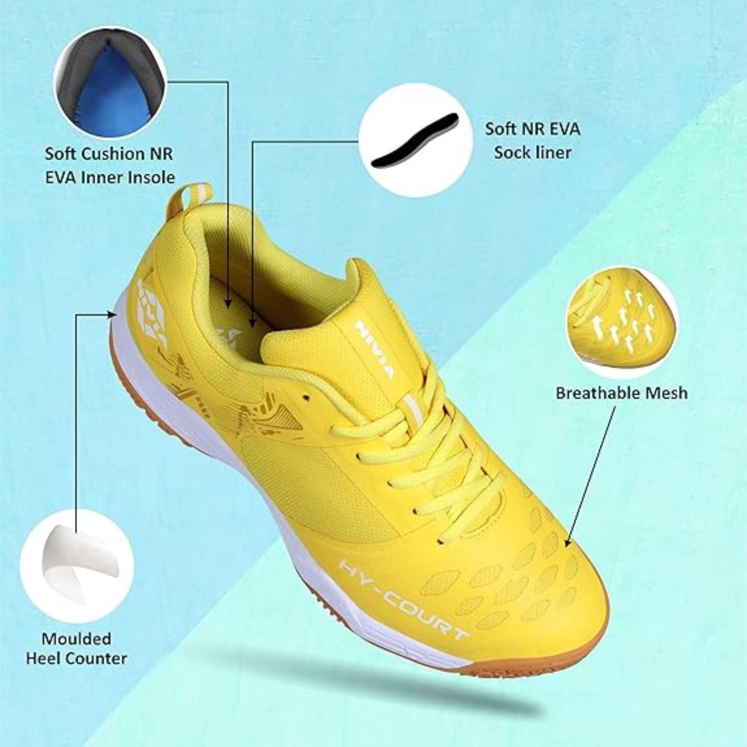 Nivia HY-Court 2.1 Badminton Shoes for Men | Non-Marking Sole | Cushioned Insole | Breathable Mesh | Lightweight Design - Best Price online Prokicksports.com