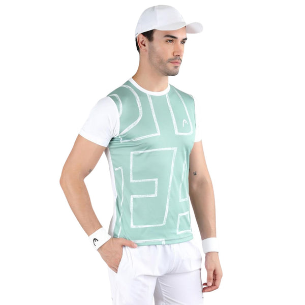 HEAD HCD‑384 Men’s Round‑Neck Sports T‑Shirt – Moisture‑Wicking Polyester Interlock with Digital Graphic Print (Pista Green)