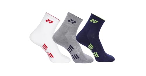 Yonex Accessories Socks M2575T 3-in-1 Pack White, Light Gray & Navy | Cushioned Sports Socks with Moisture-Wicking Comfort