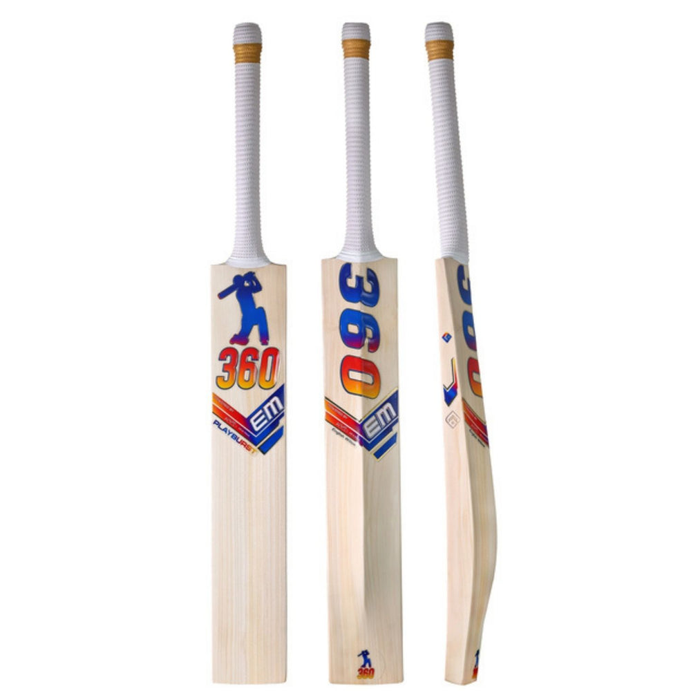 EM 360 Play Burst Kashmir Willow Cricket Bat – AB de Villiers 360 Range Power Bat for Hard Tennis & Leather Ball, Thick Edges & Semi‑Oval Handle - Best Price online Prokicksports.com