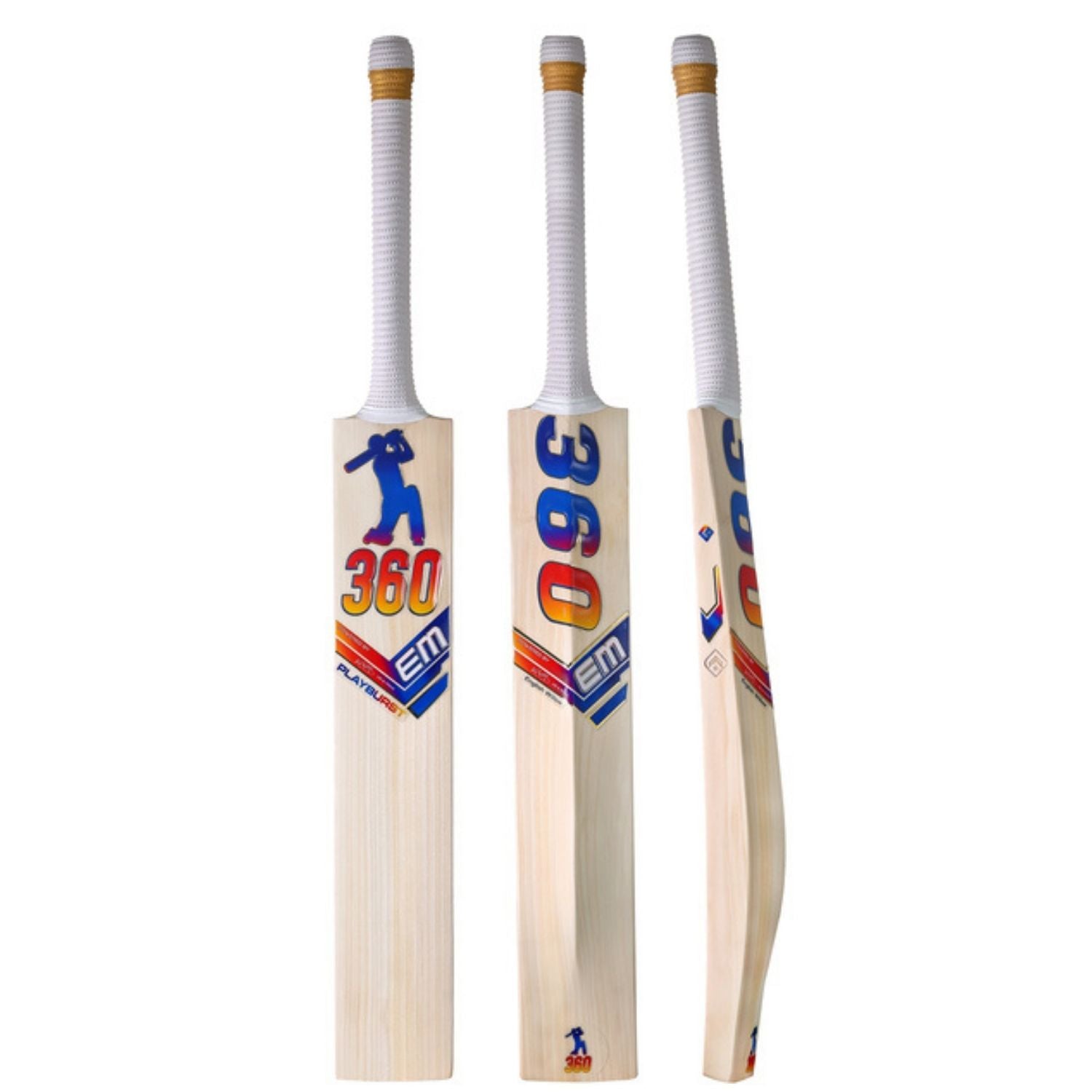 EM 360 Play Burst Kashmir Willow Cricket Bat – AB de Villiers 360 Range Power Bat for Hard Tennis & Leather Ball, Thick Edges & Semi‑Oval Handle - Best Price online Prokicksports.com