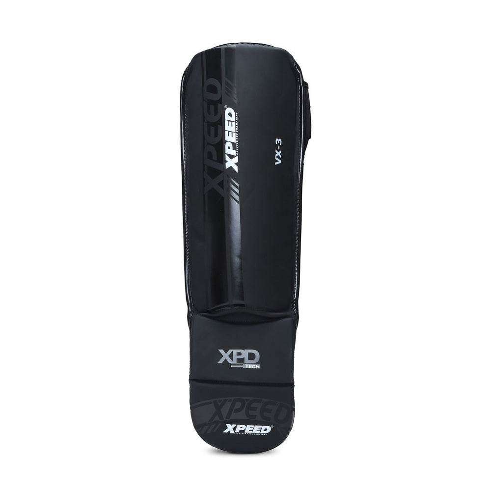 XPEED XP3058 Matt PU Grappling Shinguard | Medium-Thick Impact Padding | Dual Velcro & Elastic Fastening | Professional MMA & Martial Arts Shin Guards