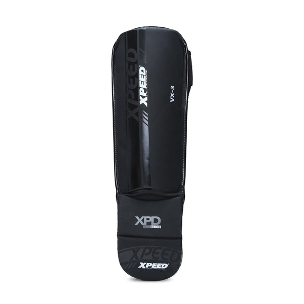 XPEED XP3058 Matt PU Grappling Shinguard | Medium-Thick Impact Padding | Dual Velcro & Elastic Fastening | Professional MMA & Martial Arts Shin Guards