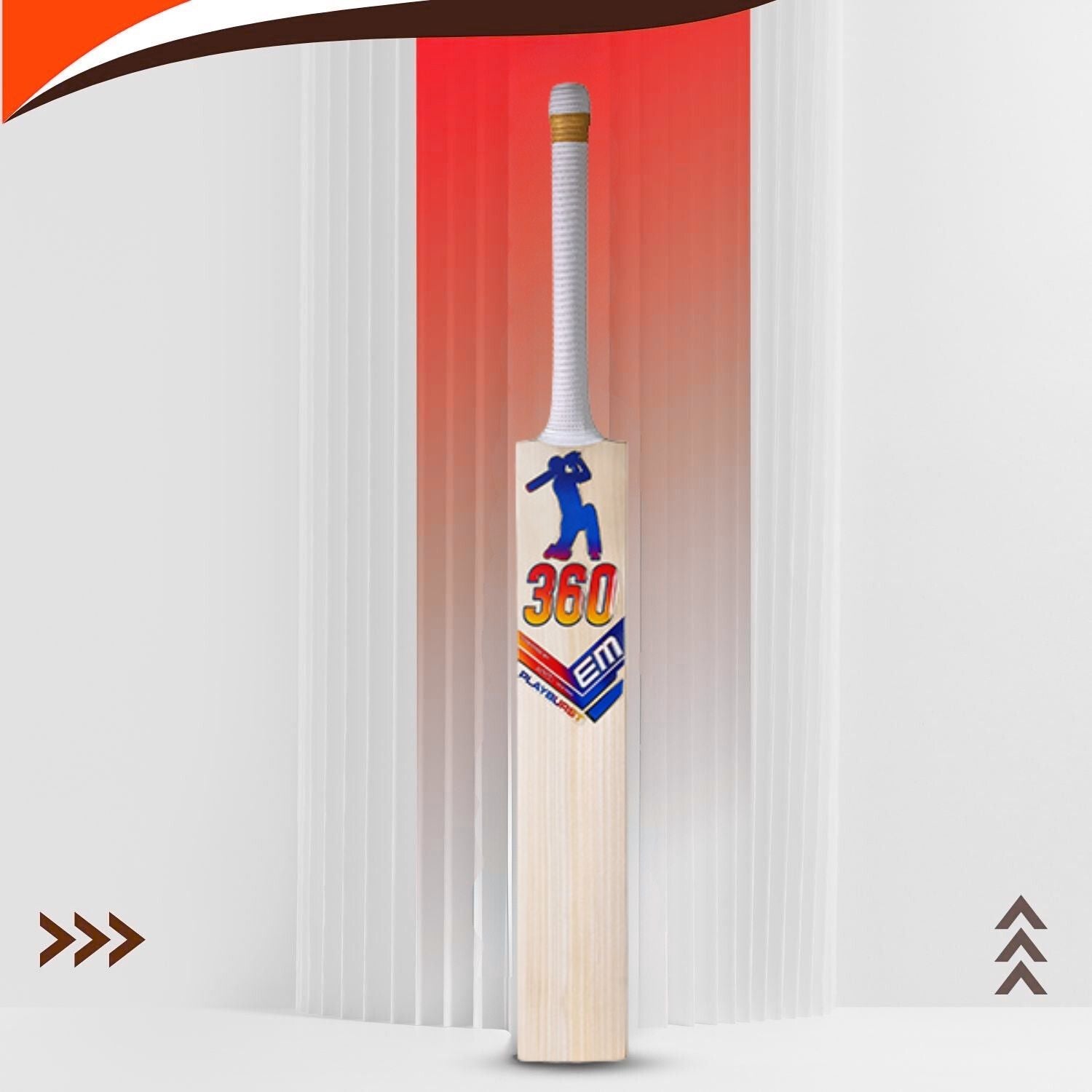 EM 360 Play Burst Kashmir Willow Cricket Bat – AB de Villiers 360 Range Power Bat for Hard Tennis & Leather Ball, Thick Edges & Semi‑Oval Handle - Best Price online Prokicksports.com