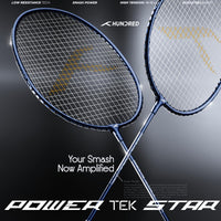 Hundred Powertek Star Strung Badminton Set (Pack of 2 Racquets) | Lightweight Aluminium Frame with Pre-Strung Strings, Full Cover & Shuttlecock Combo for Beginners