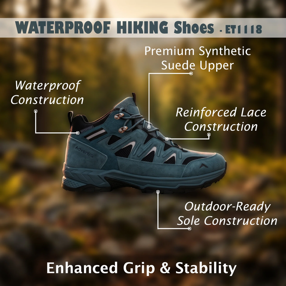 Adventra All-Season Waterproof Hiking Shoes | Tough on the Trail, Soft on Your Feet, Shock-Absorbing EVA Midsole, Reinforced Double Stitching, Traction Outsole