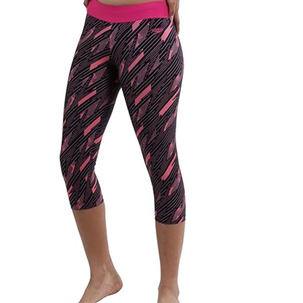 Speedo JF HypbmAOP Swim Capri – True Navy/Electric Pink/Fandango Pink | Chlorine-Resistant Capri with Stretch Fit & Sun Protection