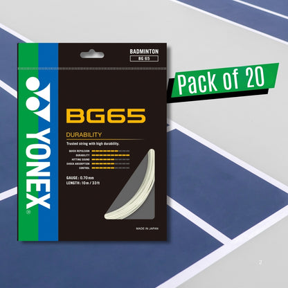 Yonex BG 65 Badminton Strings – 0.70mm Gauge, 10 m Sets, Pack of 20 (Durable All‑Round Performance) - Best Price online Prokicksports.com