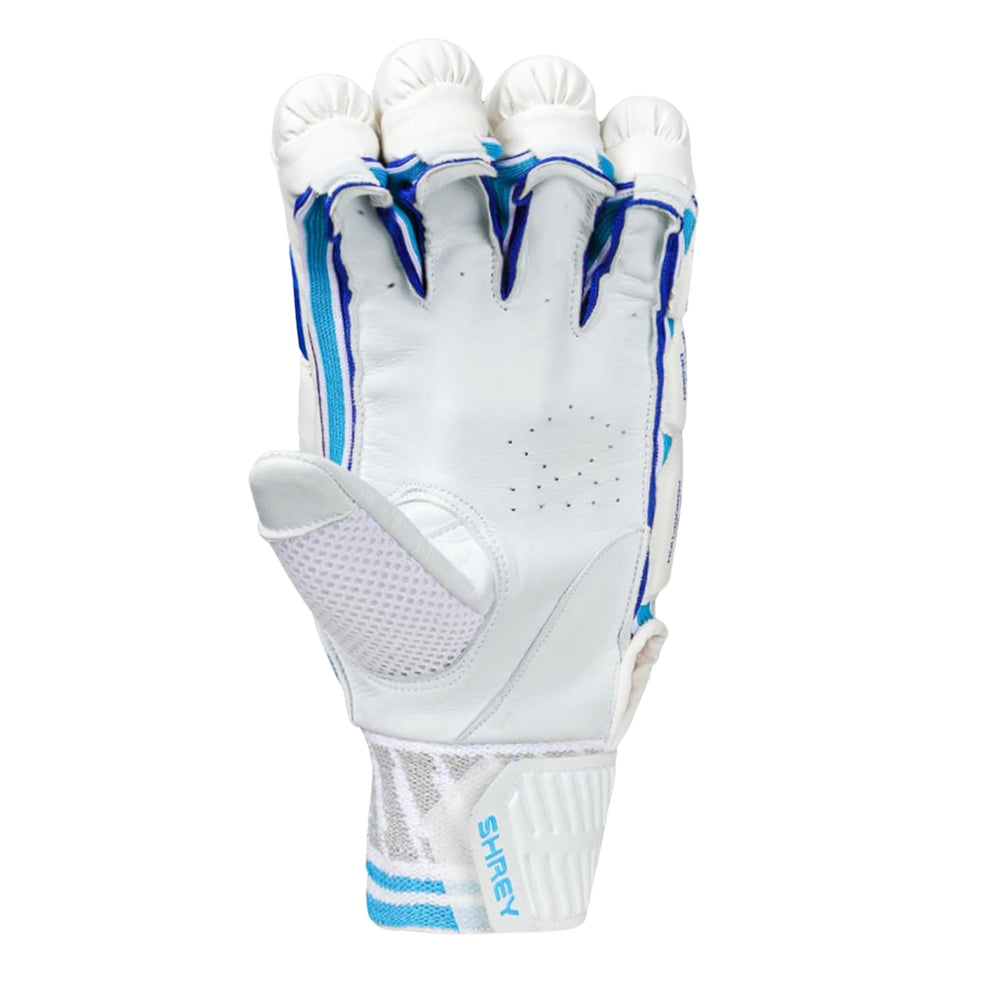 Shrey Chroma Right Hand Batting Gloves, White/Royal Blue | Premium Leather Palm with Multi-Layer Foam Protection & Cut-Finger Flex Design - Best Price online Prokicksports.com