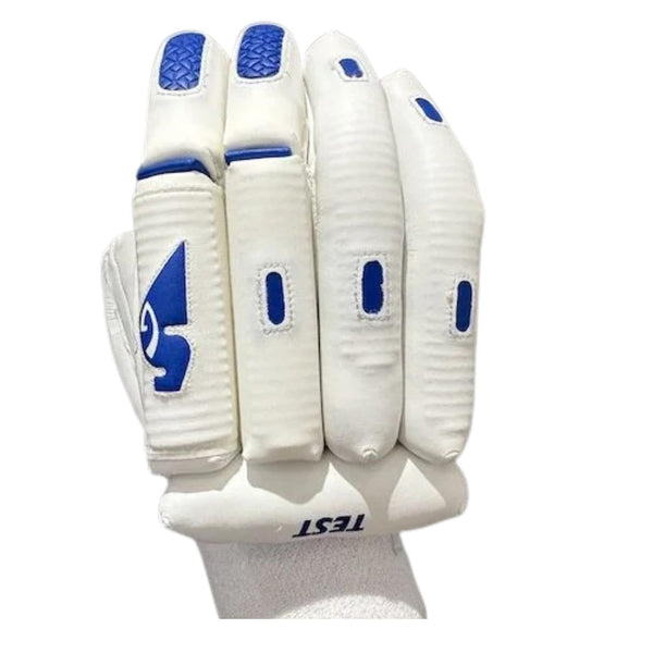SG Test Classic Batting Gloves (Right Hand) | Premium Leather Palms | Reinforced Finger Protection | Breathable Mesh Back | Adult Sizes| White/Blue