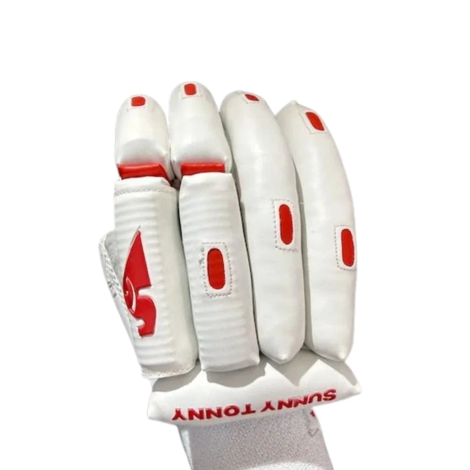 SG Sunny Tonny Icon Right Hand Batting Gloves, White/Red | Premium Leather Palm with High-Density Foam Protection & Pre-Curved Finger Design - Best Price online Prokicksports.com