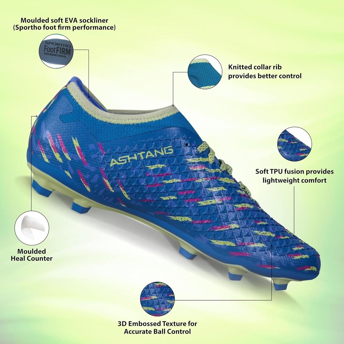 NIVIA Ashtang 2.0 Football Shoes – Lightweight Knitted Collar, TPU Fusion, High Traction Studs, Unisex Sports Footwear India - Best Price online Prokicksports.com
