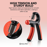 Solpro SHG-046 FirmFlex Adjustable Hand Grip Strengthener – 5-60kg Resistance, Ergonomic Grip, Forearm & Finger Strengthener with Mechanical Counter, Home Gym Rehab - Best Price online Prokicksports.com