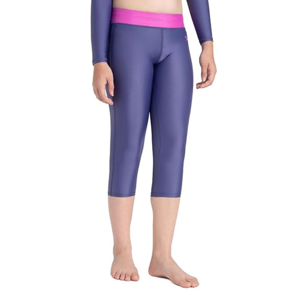 SPEEDO SWIM CONTRAST CAPRI, HAPUNA BLUE/NEON VIOLET | Chlorine-Resistant Fabric with UPF Protection & Performance Fit