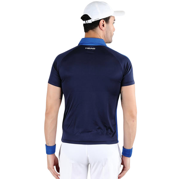 HEAD HCD 378 Polo Men's Collar Neck T-Shirt - 100% Polyester, Navy/Royal Blue | Lightweight Sports Polo with Breathable Quick-Dry Fabric