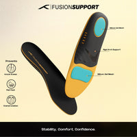 HUNDRED Fusion Support Insoles, Black/Orange/Sea Blue | Orthotic Arch Support Insole with Fusion Gel Cushion & Stability - Best Price online Prokicksports.com
