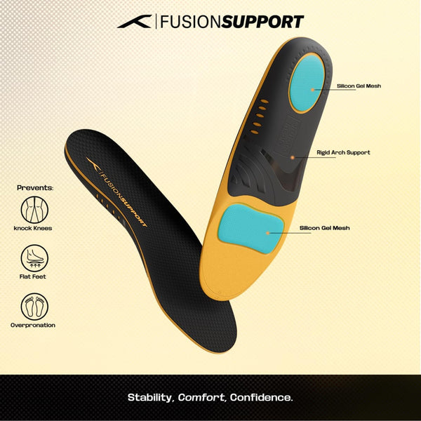 HUNDRED Fusion Support Insoles, Black/Orange/Sea Blue | Orthotic Arch Support Insole with Fusion Gel Cushion & Stability