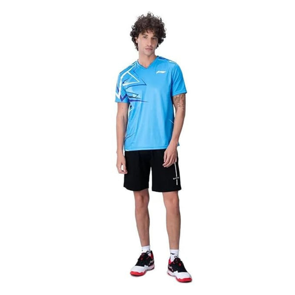 Li-Ning ATSUA51 Men’s V-Neck Badminton T-Shirt – Lightweight Polyester, Quick-Dry, Breathable Aura Sports Tee