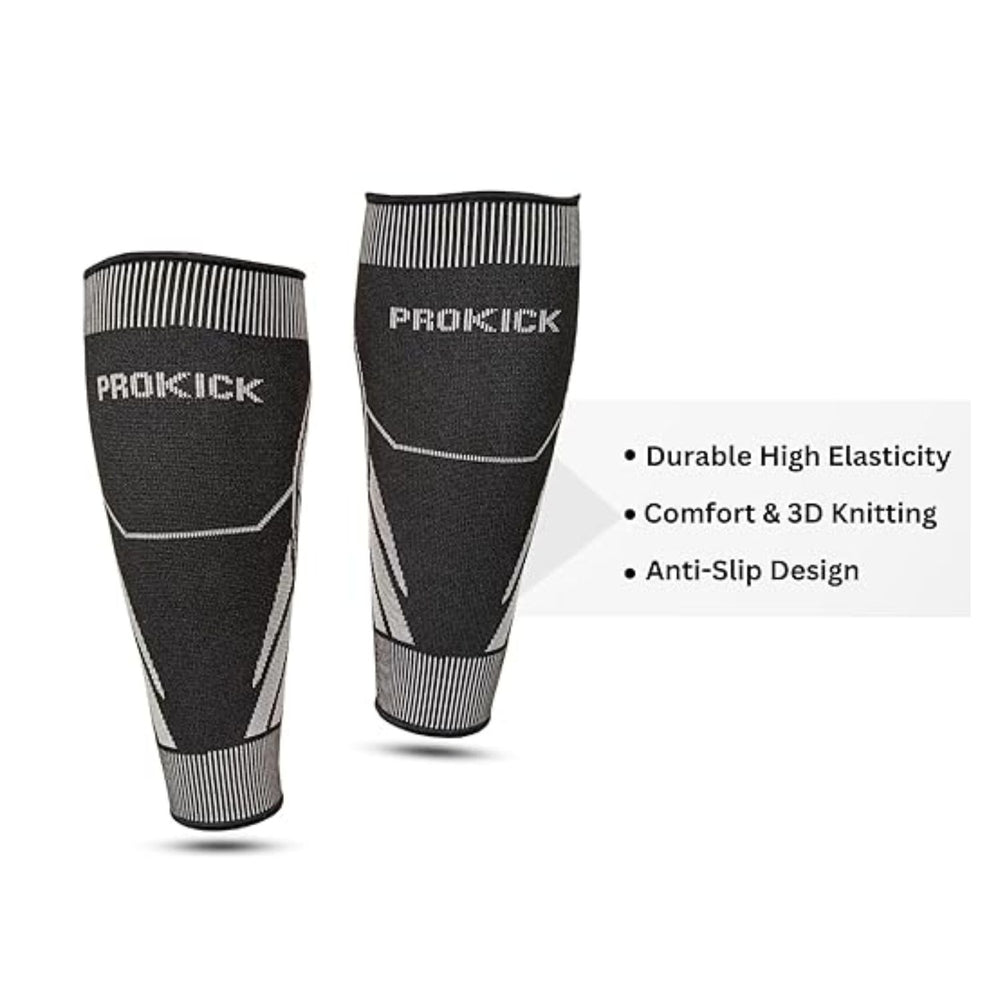 Prokick Calf Compression Sleeves for Men and Women, Black/Grey - Best Price online Prokicksports.com