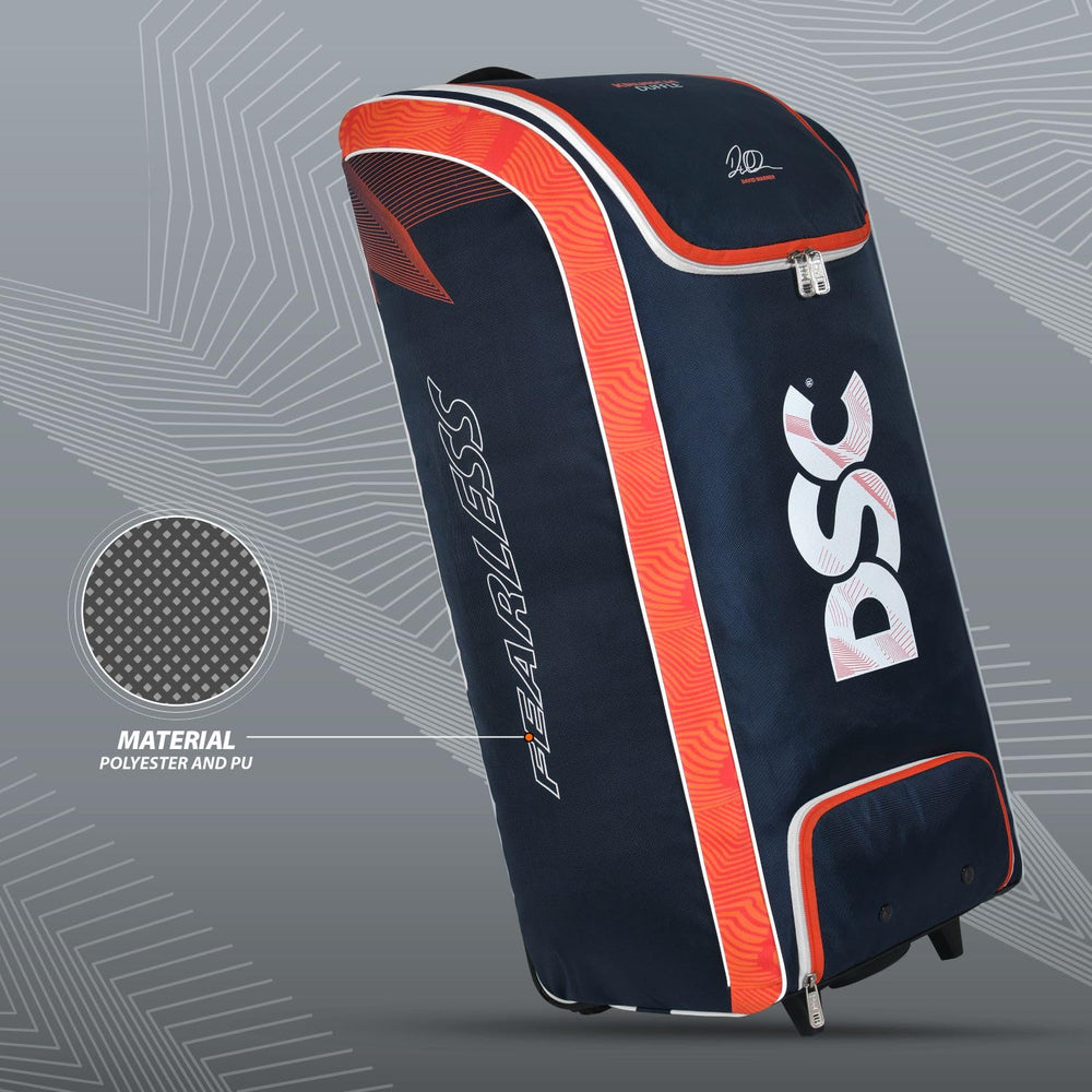 DSC Krunch Duffle Cricket Kit Bag with Wheels | Large Cricket Equipment Bag | Holds 4 Bats, Ventilated Shoe Pocket | Navy/Orange - Best Price online Prokicksports.com