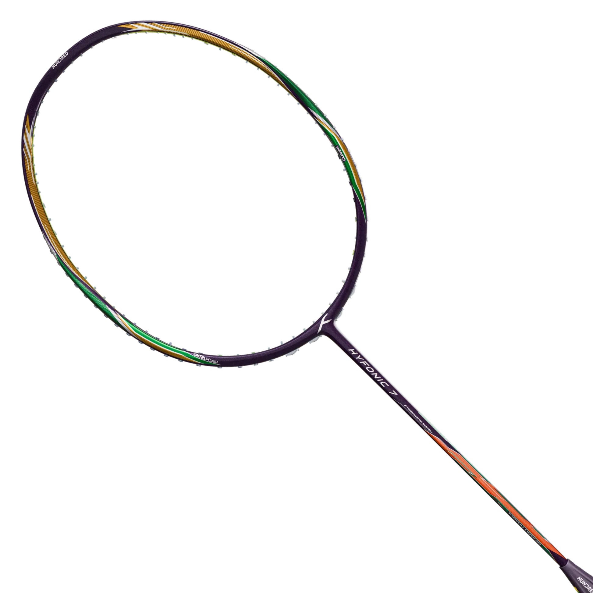 Hundred Hyfonic 7 Unstrung Badminton Racquet – Purple/Green (4U) | Precision Control with Dual Aerodynamic Frame & HyperWeave Carbon - Best Price online Prokicksports.com