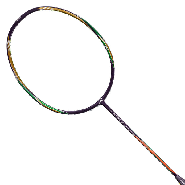 Hundred Hyfonic 7 Unstrung Badminton Racquet – Purple/Green (4U) | Precision Control with Dual Aerodynamic Frame & HyperWeave Carbon