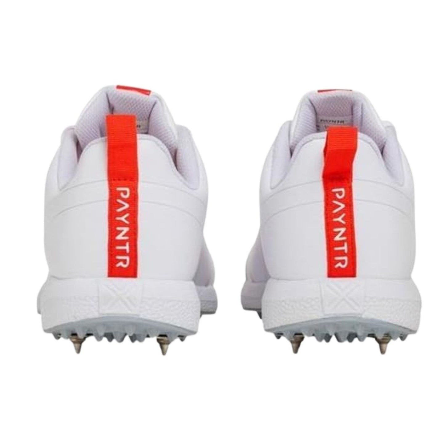 Payntr X Batting Metal Spike Cricket Shoes – White | PU Upper, 7/4 Metal Spike Plate, EVA Midsole, Reinforced Toe, Honeycomb Insole | Lightweight Comfort for Batters & All-Rounders