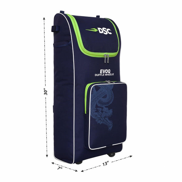 DSC EVOQ Duffle Cricket Kit Bag with Wheelie – Navy/F Yellow, Premium Wheelie Duffle Cricket Gear Bag with Large Capacity & Durable Fabric