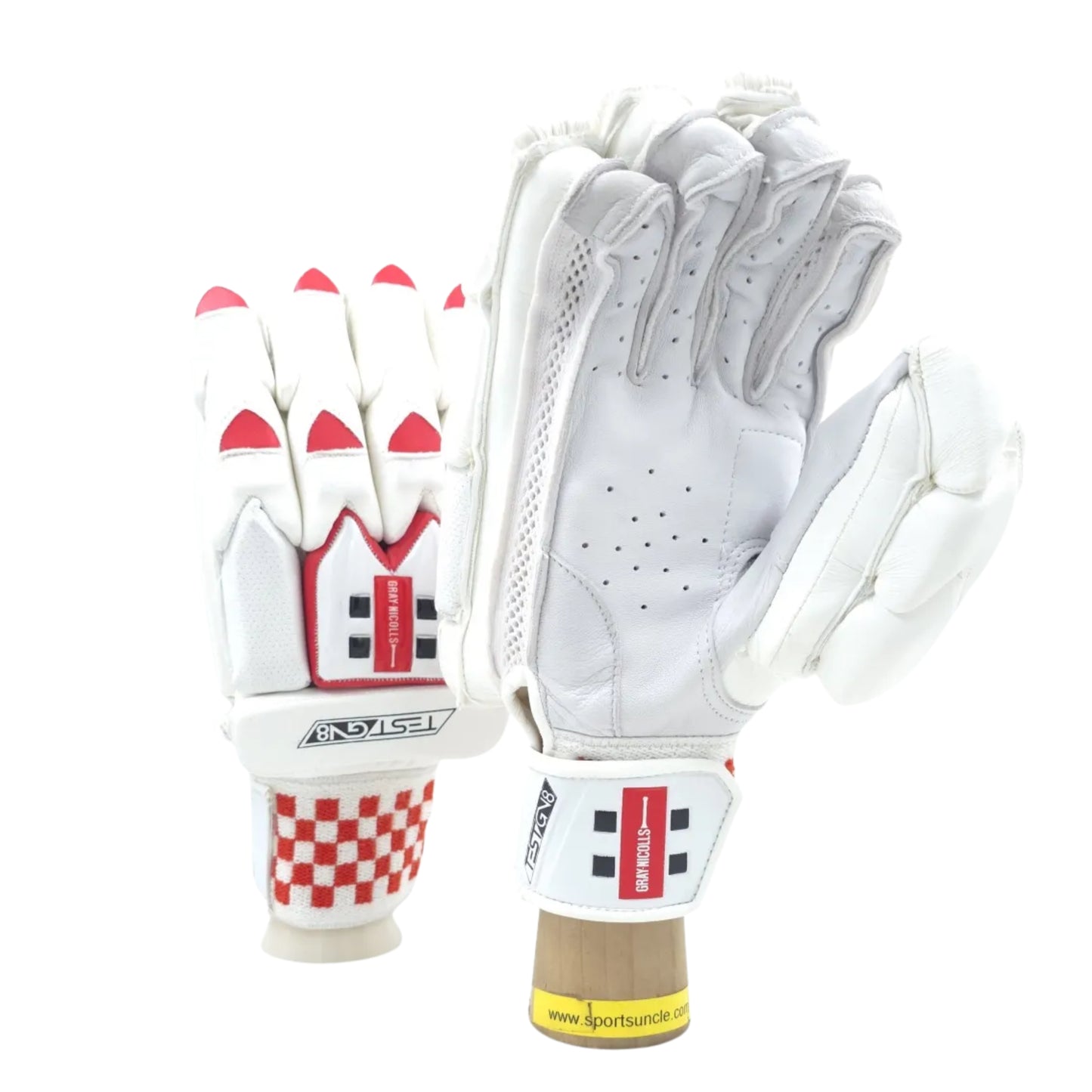Gray Nicolls GN8 Test Right Hand Batting Gloves – Men’s (White/Red) | Pro-Level Protection with Fibre Shield & Premium Leather Palm - Best Price online Prokicksports.com