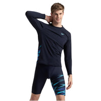 Speedo AM Performance Printed Swimactive Long Sleeve Suntop – Men UV Protection Swim Top, Quick Dry Stretch Rashguard, True Navy Blue/Cobalt Pop - Best Price online Prokicksports.com