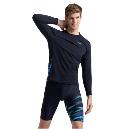 Speedo AM Performance Printed Swimactive Long Sleeve Suntop – Men UV Protection Swim Top, Quick Dry Stretch Rashguard, True Navy Blue/Cobalt Pop - Best Price online Prokicksports.com
