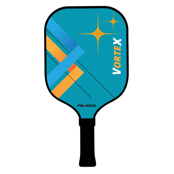 Prokick Vortex Pickle Ball Racquet – High-Performance Paddle with Carbon Fiber Face | Power & Control Design | Dark Cyan/Yellow Stripes | Lightweight Pro Pickleball Gear