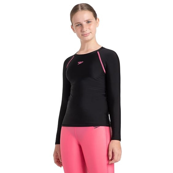 Speedo JF Solid Long Sleeve SunTop Swimming – Girls’ Swim Top with UV Protection