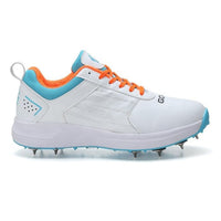 Gowin Tyro Metal Spike Cricket Shoes | Breathable Mesh Upper | Lightweight EVA Midsole | White/Island Blue - Best Price online Prokicksports.com