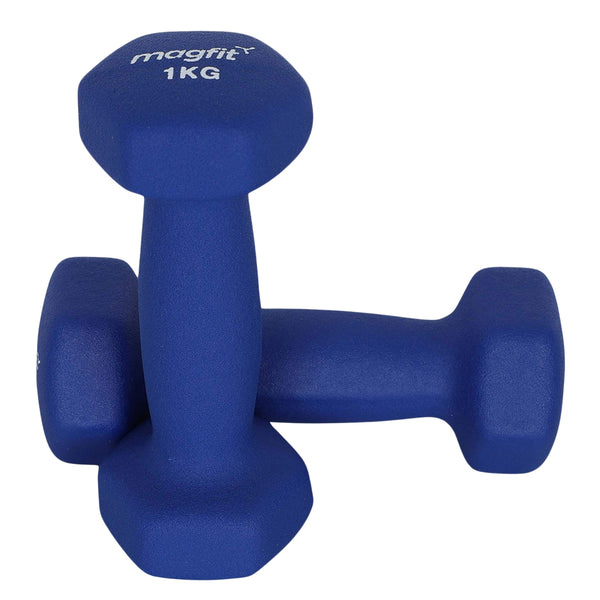 Magfit Neoprene Dumbbell (Na) - Blue - 1 Kg | Anti-Slip, Ergonomic, Ideal for Home Workouts & Toning