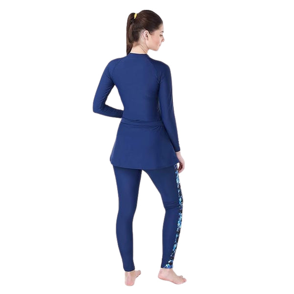 TYR Women’s Swimming Fullsuit Legsuit, Chlorine Resistant Fabric, Training Swimwear with Knee-Length Coverage – H.Navy/Blue/Black